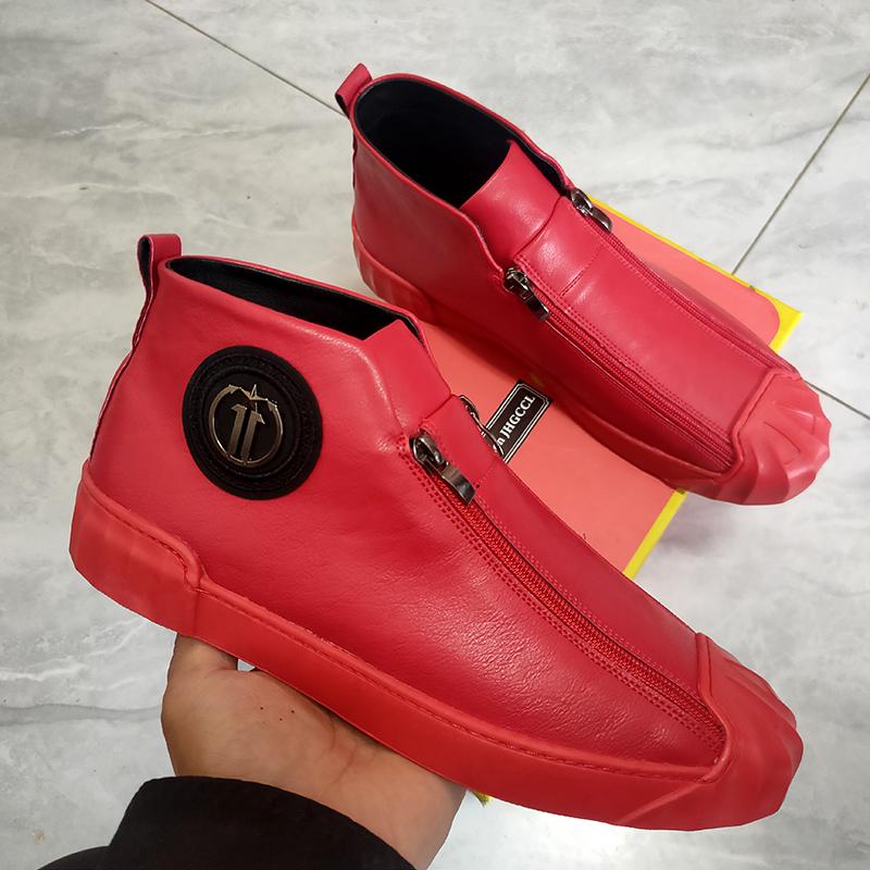 

Fashion Men s high-top zipper casual shoes with black flat plat form winter fleece boots Zapatos Hombre A10 44