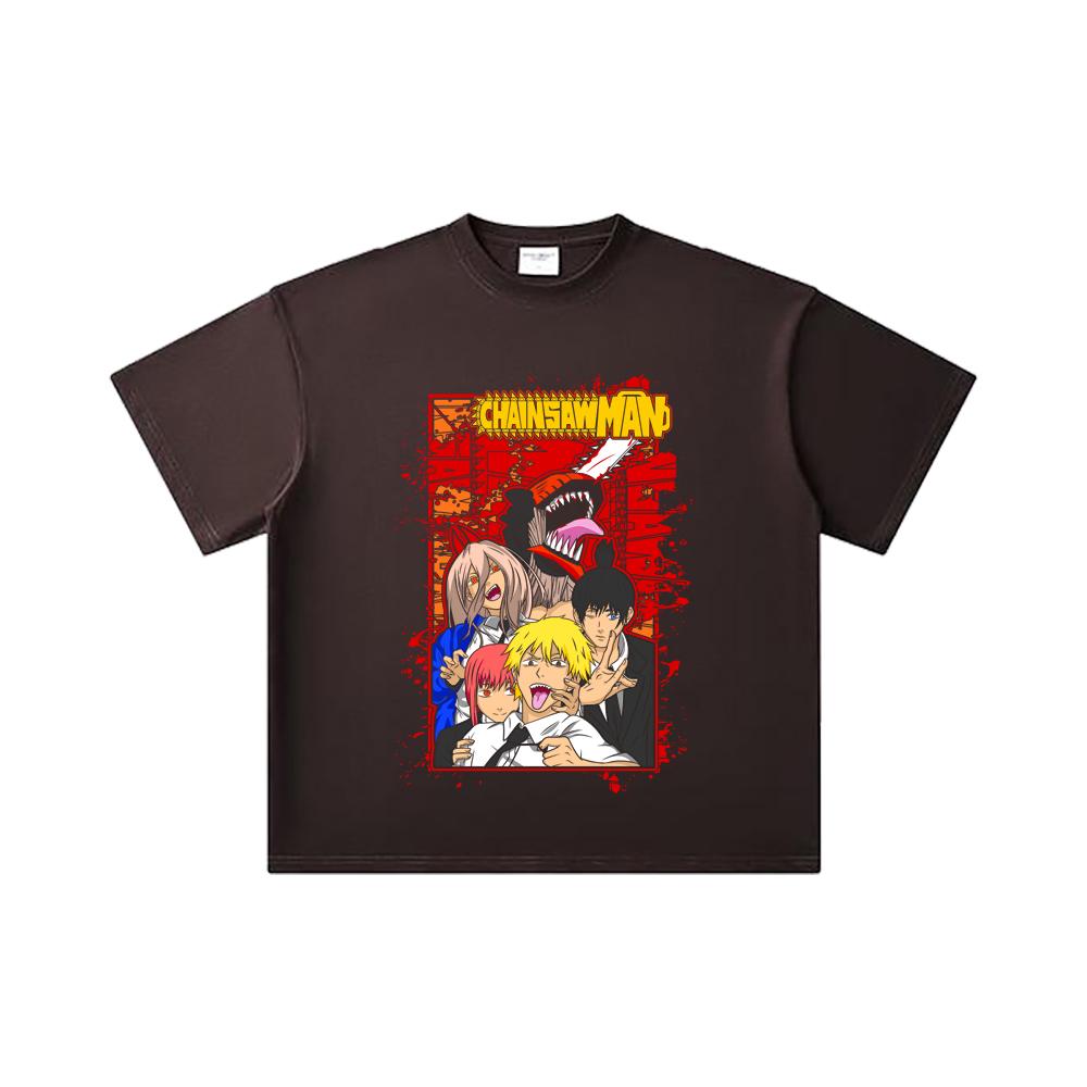 260 GSM Double Yarn 32 Count 100% Cotton Chainsaw Man V26 Print Unisex Heavy Cotton T Shirt