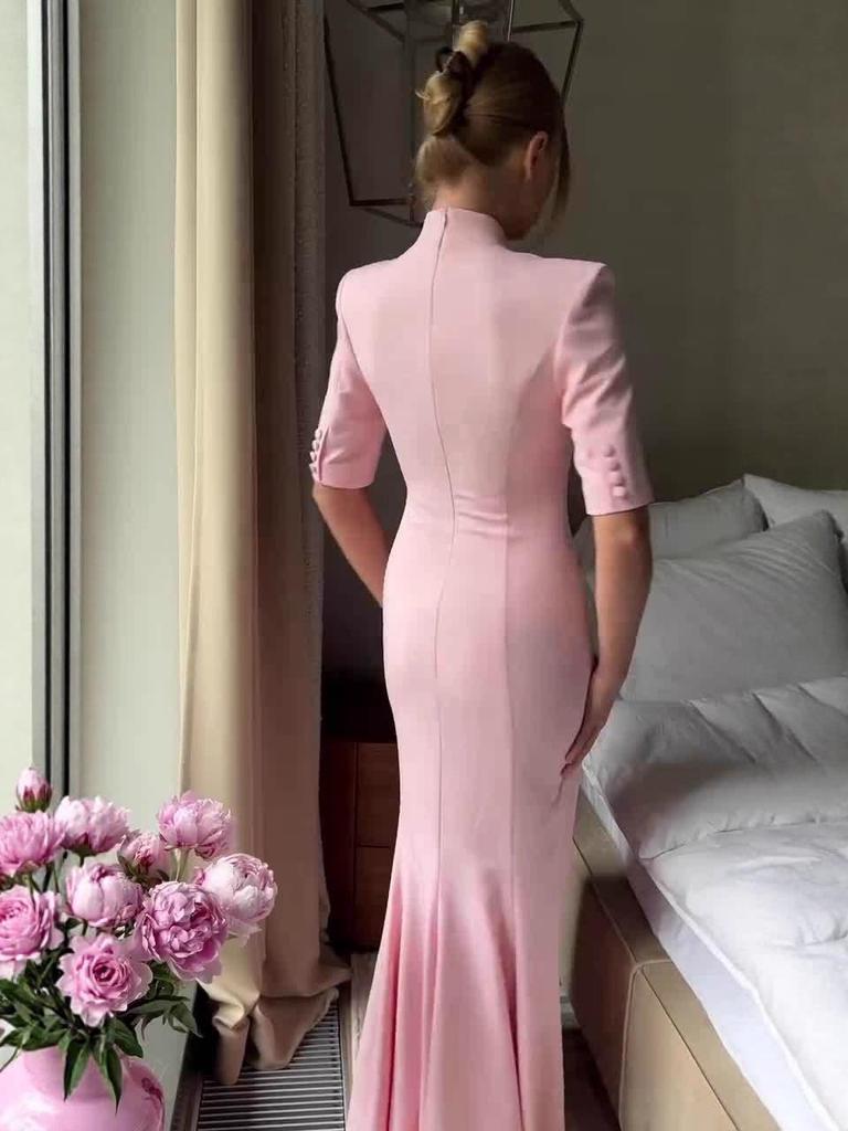 Elegant European & American Cross-Border Short Sleeve Long Dress - 2025 Summer New Style