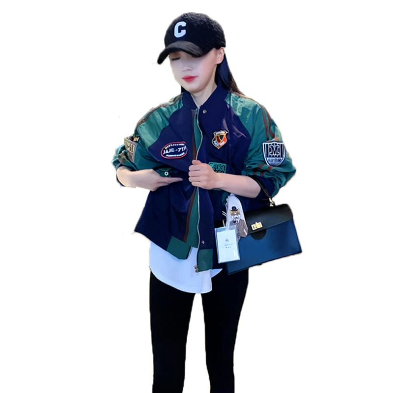 

Женская бейсбольная форма свободная короткая куртка контрастного цвета