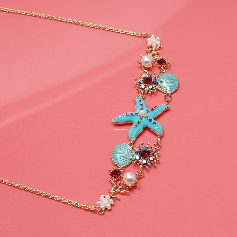 Sea Series Shell Starfish Necklace Zinc Zinc Alloy Rhinestone Pearl Starfish Beach Bracelet  Vacation