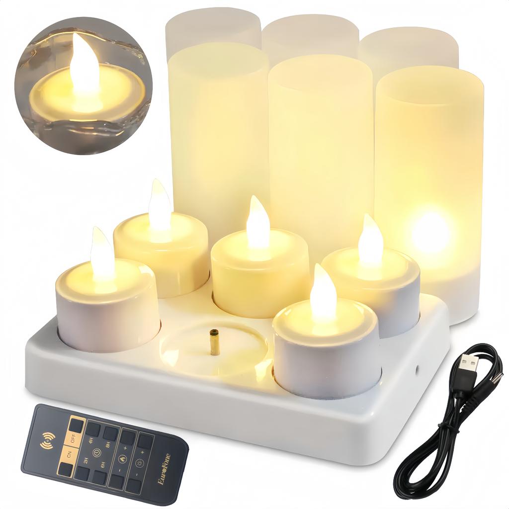 LED Rechargeable TeaLight Glow Candle Lamps Remote Controlled with 2/4/6/8H Timer Function Bar Wedding Party Table Decoration