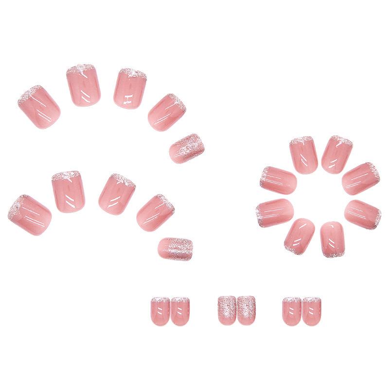 Pink Sparkling Transparent False Nail Stickers - Girly Nail Art with Whitening Effect