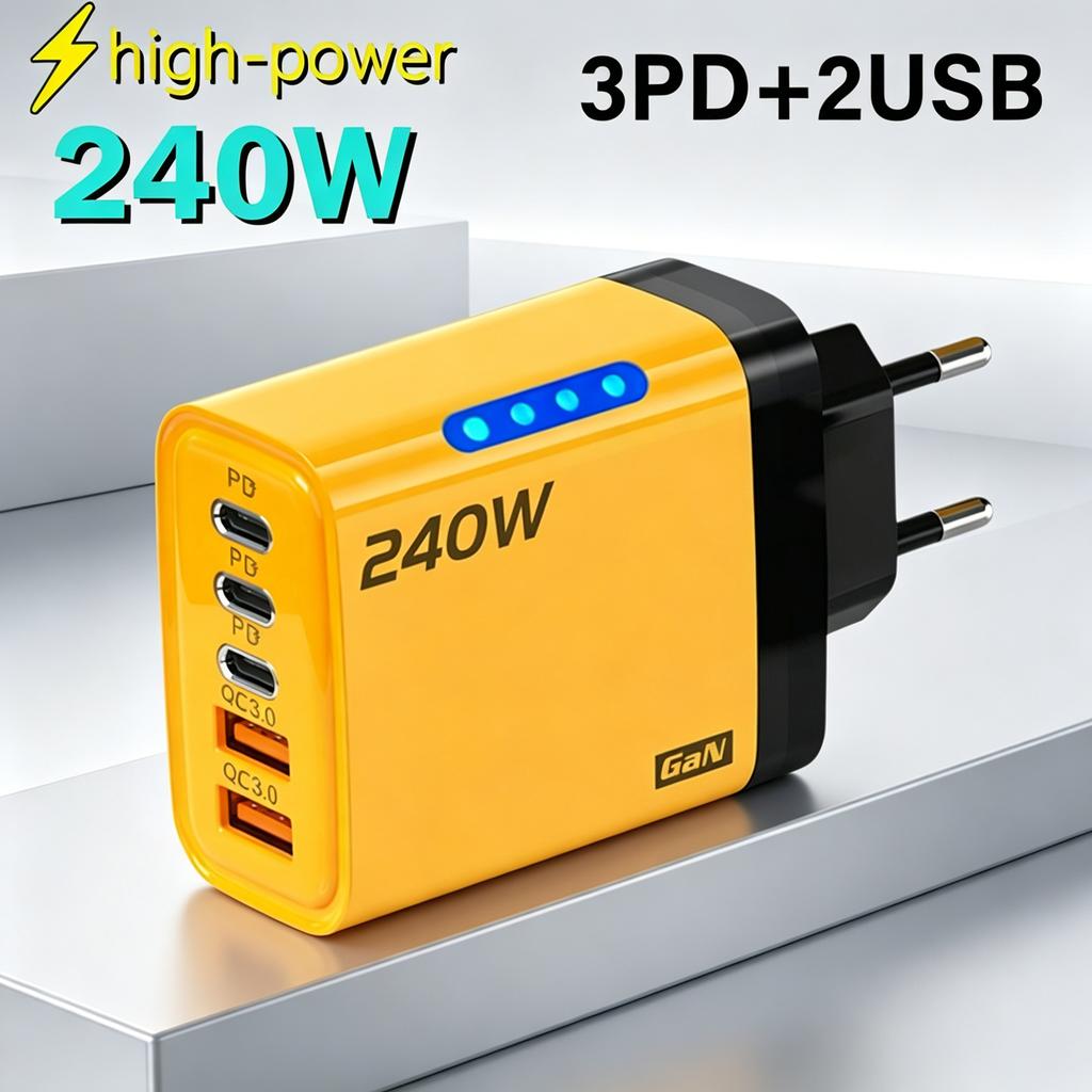 240W 5 Ports GaN Fast USB Charger Multi Port Wall Power Adapter Quick Charge Phone Charger EU US Plug For Samsung