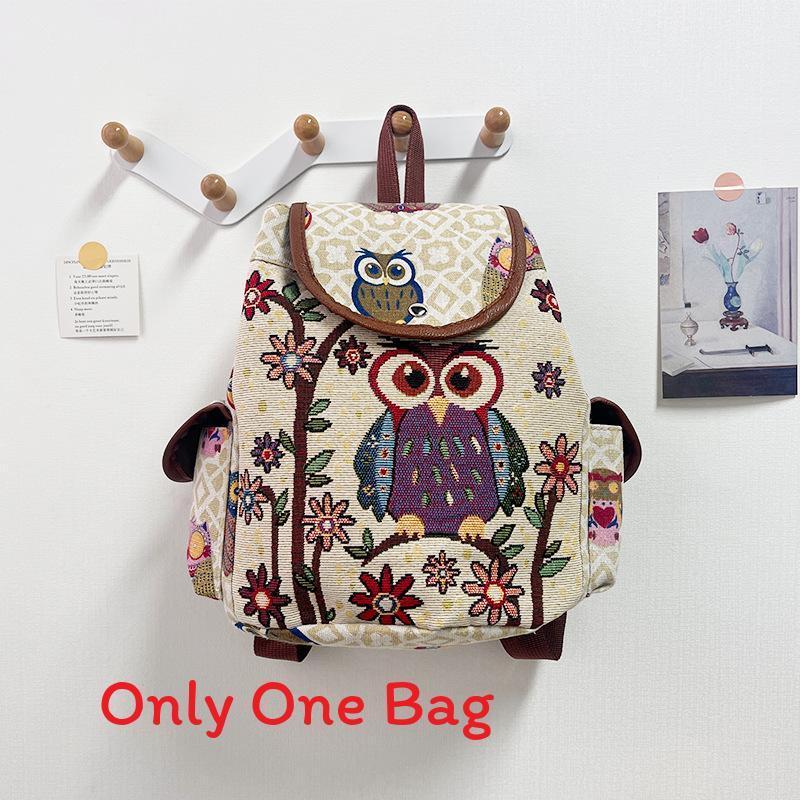 Owl Canvas Backpack With Drawstring Closure For Casual Daily Use