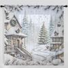 2pcs Christmas snow village sheer curtains with pole bag design, protecting privacy suitable for decoration in various scenes