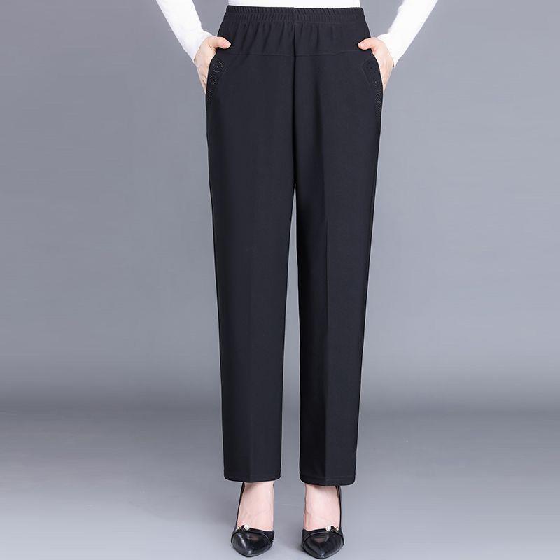 High-Waisted Velvet Elastic Pants for Middle-Aged and Elderly Women - Winter/Autumn Style