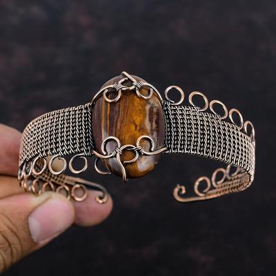 Roter Schlangenleder-Jaspis Armreif Kupferdrahtumwickelter Schmuck Verstellbares Armband Handgefertigter Kupferdraht-Wickelarmreif Edelsteinarmband Als Geschenk