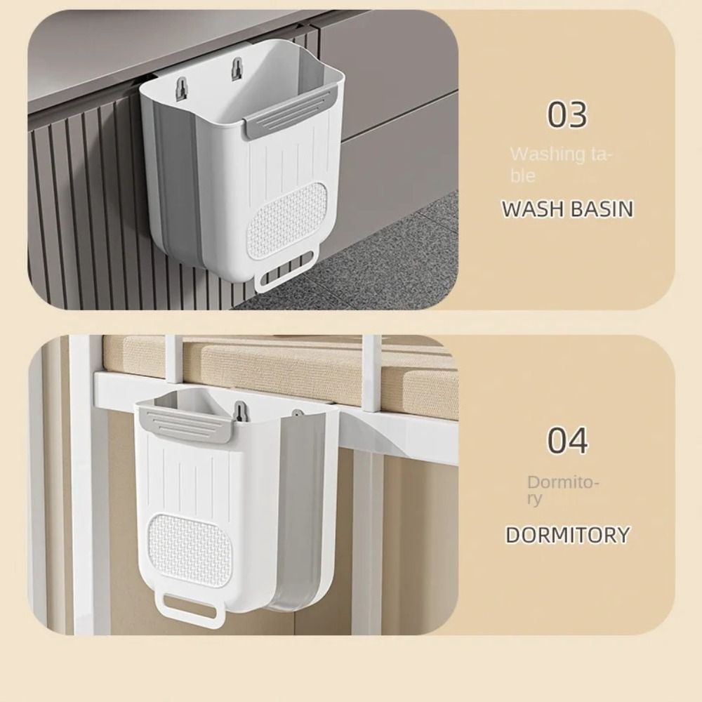 Space-saving Foldable Trash Can Hanging Toilet Storage Bucket Wall Mount Trash Bin  Cabinet Door