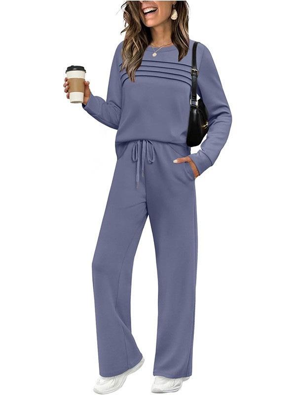 2025 Women's Set: Long Sleeve, Elastic Waist, Wide Leg Pants - Autumn/Winter Casual Wear