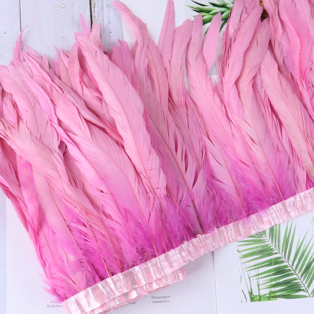 Red Rooster Tail Trims Natural Coque Feather Trimming Ribbon For Crafts Dress Skirt Carnival Costumes Plumes 10-12 Inch