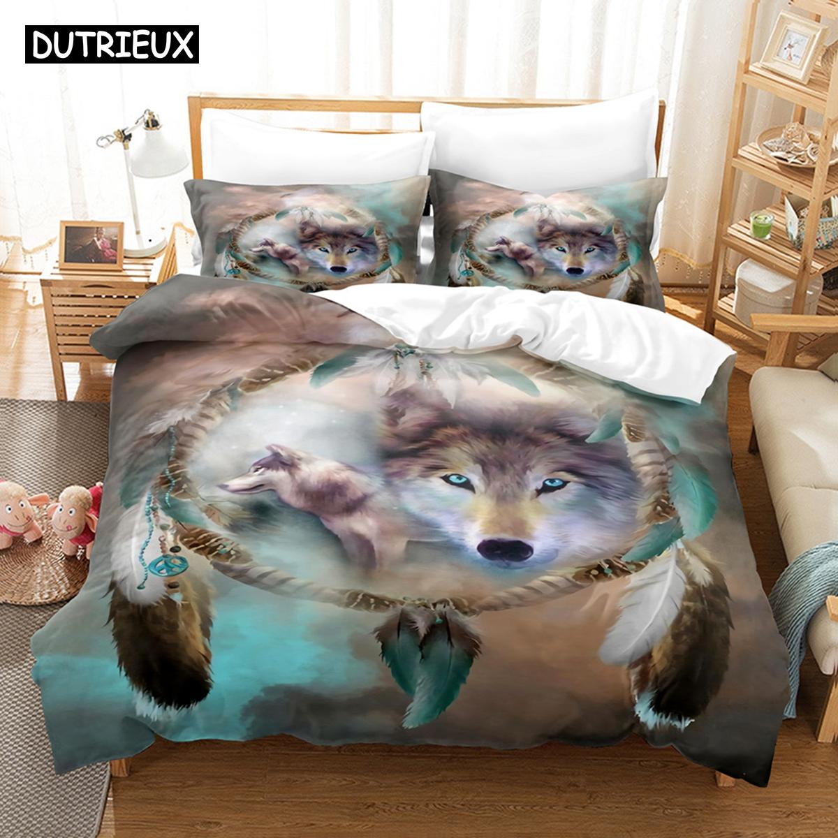 

Комплект постельного белья с милым изображением волка и животных, 3D-печать, для детей и взрослых, роскошный подарок, пододеяльник, удобный домашний текстиль, односпальная кровать, двуспальная кровать размера «king-size» EU single(135x200cm)