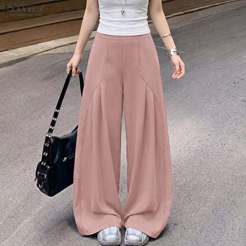 ZANZEA Women Casual Elastic Waist Loose Long Pants