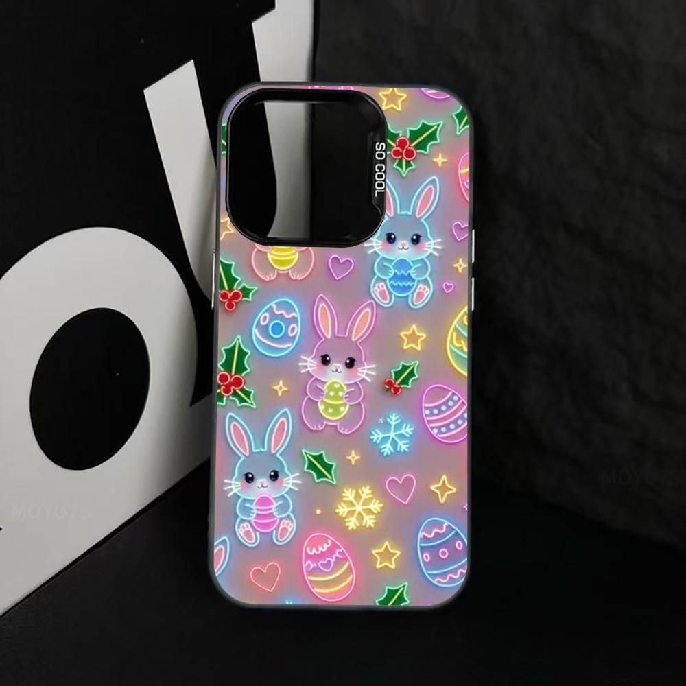 Easter Pattern Phone Case For iPhone 17,16,15,14,13,12,11 Plus,Pro Max,XS,Colorful Silver Black Cover