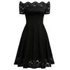 Women's  Casual Fasion Solid Color Strapless Hollow Out Short-sleeve Waist A-line Big Swing Lace With  Dress