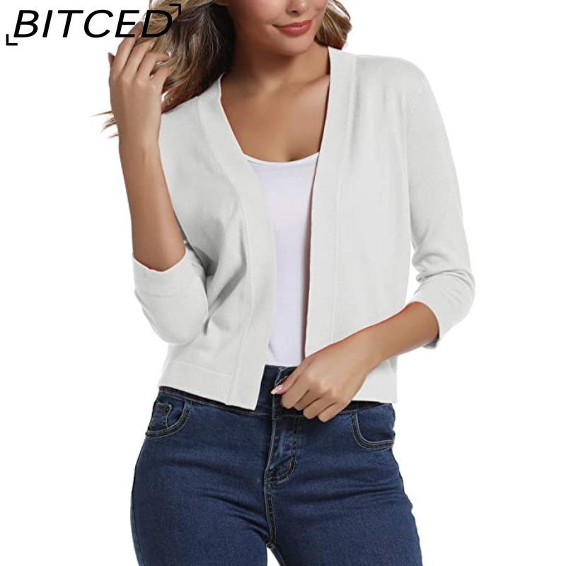 

BITCED Women s Knitwear Elegant Minimalist Versatile Short Cardigan Spring/Fall Knit Cardigan L білий