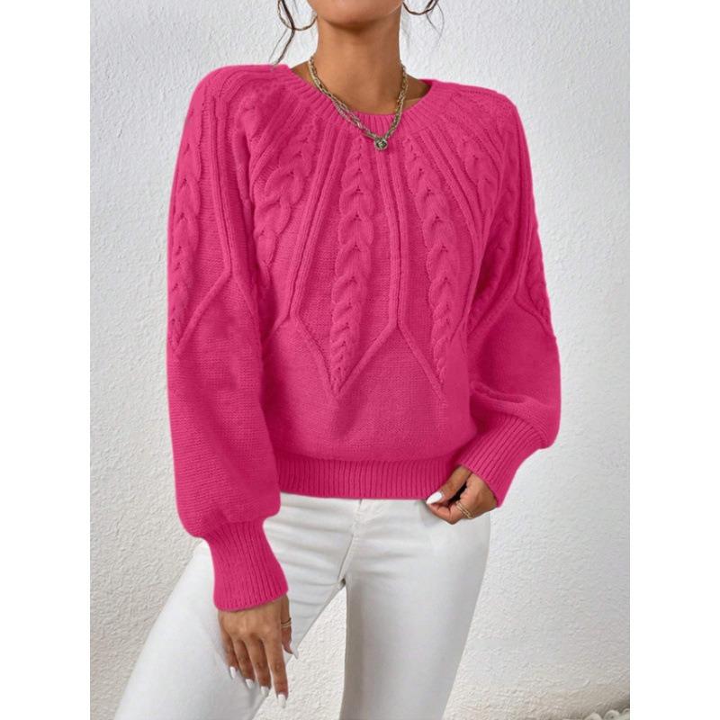 Women S Long Sleeve Crew Neck Knit Pullover Sweater Solid Color Casual Fall Winter