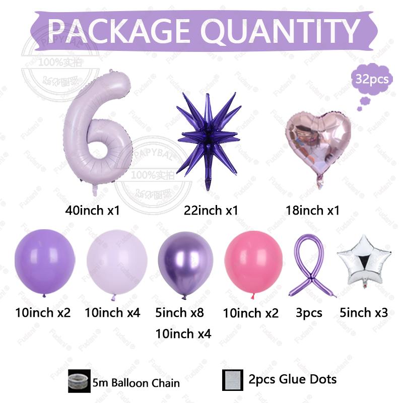 32pcs Purple Explosion Star Love Balloon 40 Inch Number 1-9 Birthday Balloon Set Children's Birthday Party Photography Props
