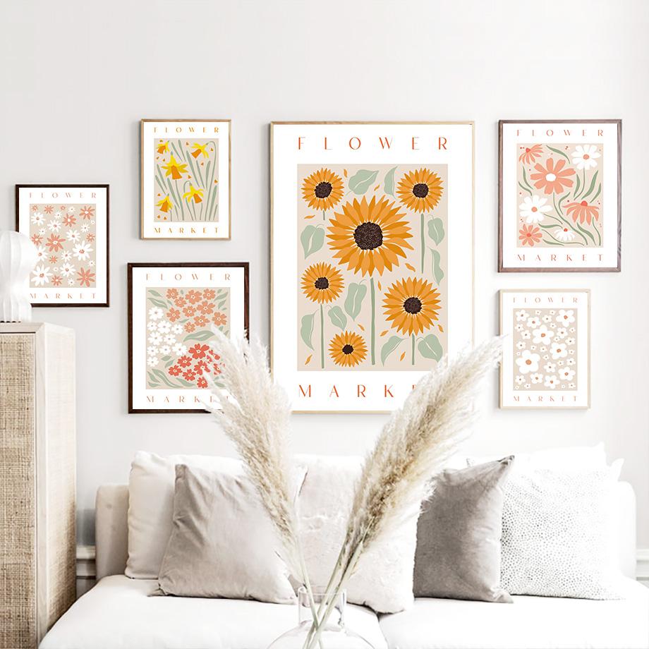 Flower Market Sunflower Shapes Quote Wall Art Posters Prints Nordic Canvas Painting Abstract Pictures For Living Room Home Decor