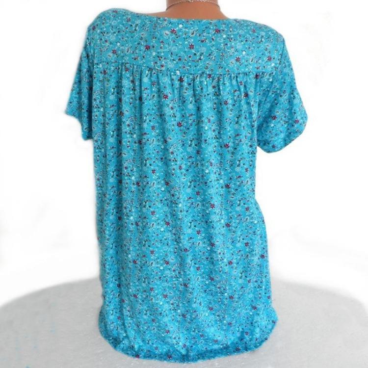 Plus Size Women Summer Casual Loose V Neck Printed Short Sleeve T Shirt Top