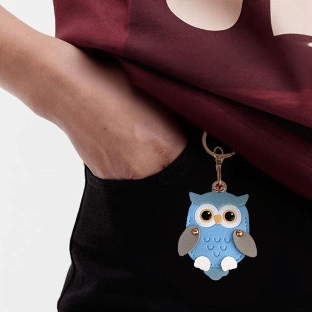Faux Leather Cartoon Owl Keychain Cartoon Owl Charm Access Card Case Keyring Key Ring