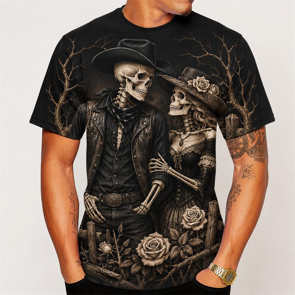 Day Of The Dead T-shirt For Men Women 3D Print Couple Skeletons Pattern Short Sleeve T Shirts Holiday Friends And Relatives 2027