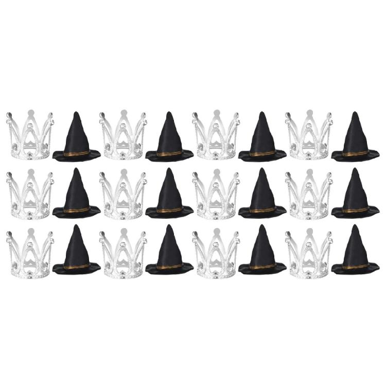 24Pcs Plastic Witch Hat Crowns Cake Toppers for Halloween Cupcakes Insert Birthday Party Decoration Supplies