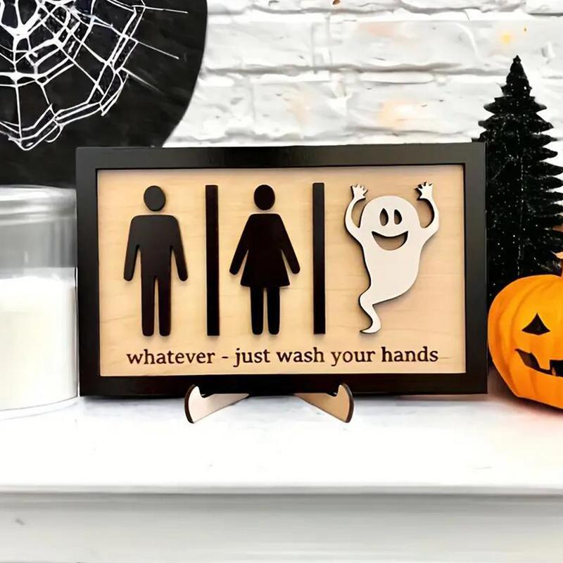 Halloween Wooden Restroom Doorplate Sign Artistic Doorplate Decoration for Home Holiday Party Restroom Decoration