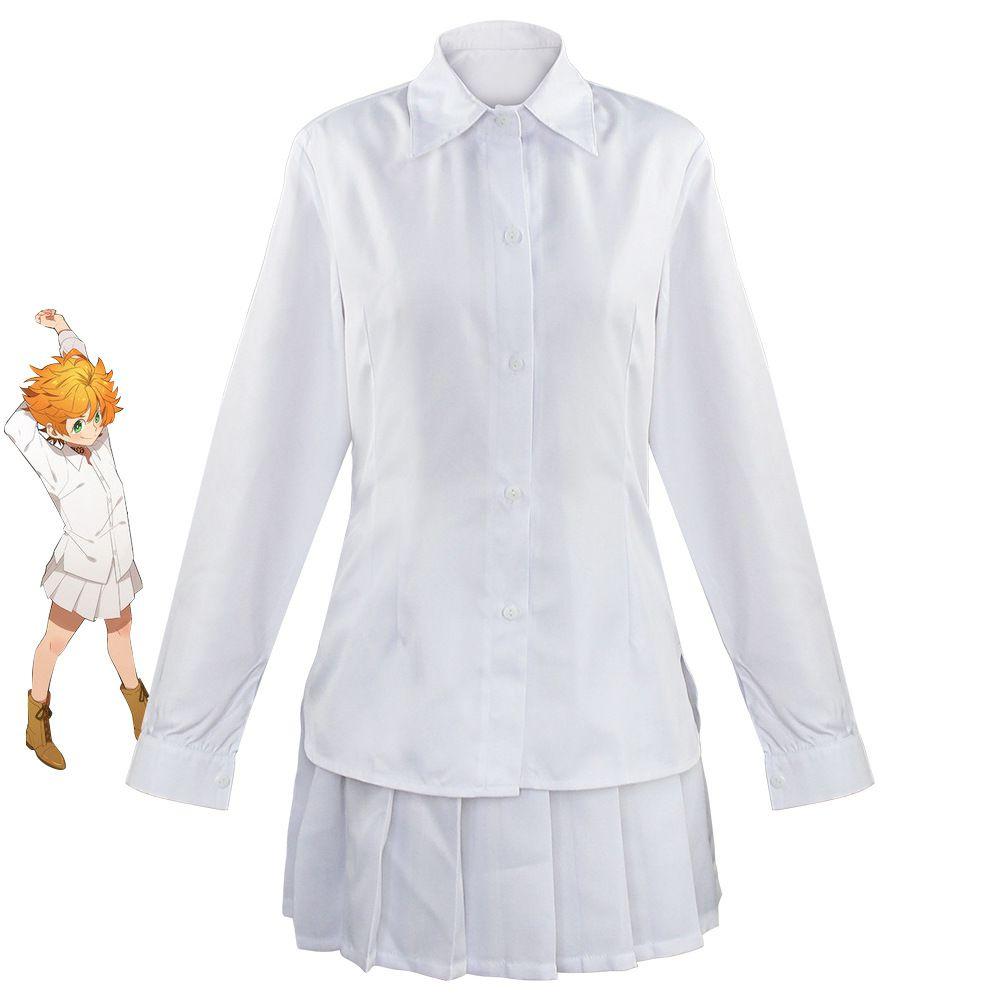 Neverland The Promised Ray Norman Emma Cosplay Costume White Top Skirt Pants Set