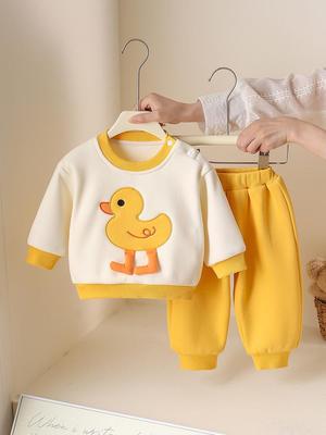 2025 New Baby Boy Cartoon Fleece Sweatshirt & Pants Two-Piece Set for Autumn/Spring