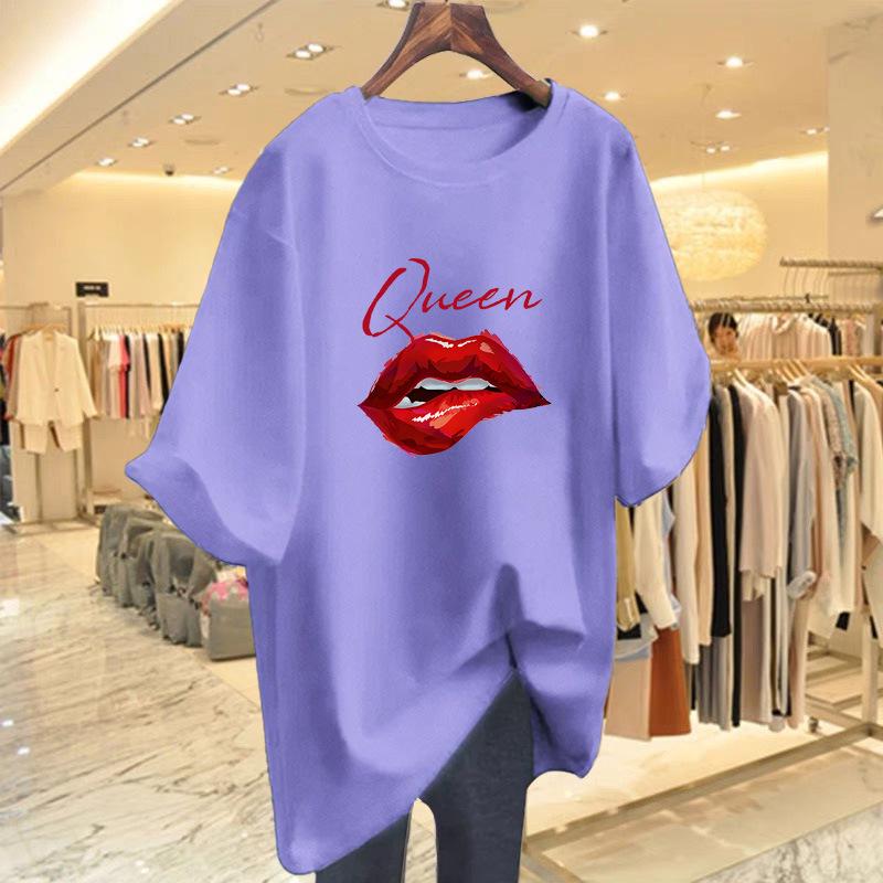 Women's Loose Fit White Cotton T-Shirt with Short Sleeves & Summer Letter Print