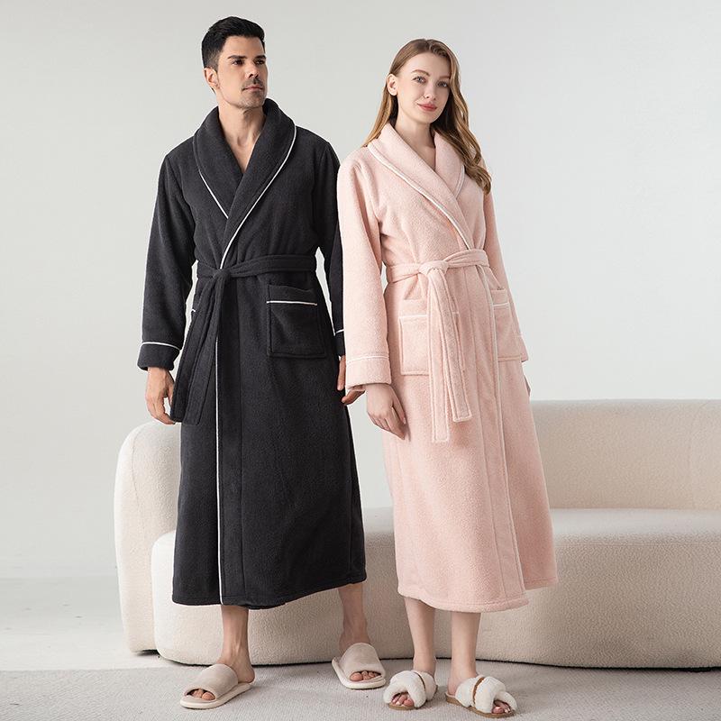 Velvet & Fleece Couple Pajamas: Unisex Long Bathrobe for Autumn/Winter