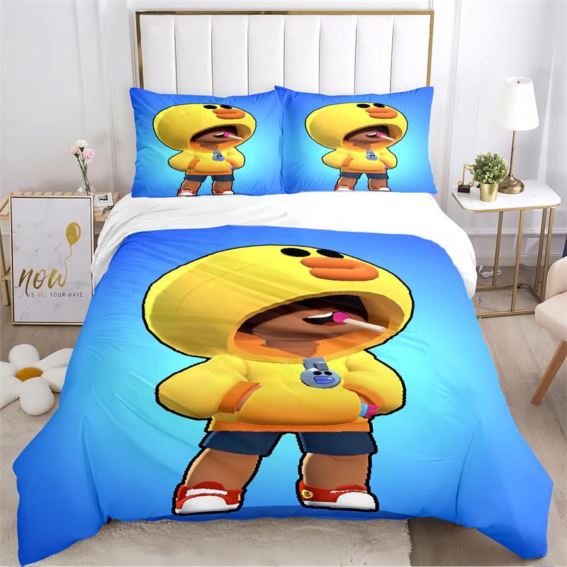 Cartoon Purple Character Print Bedding Set, Kids Game Themed Duvet Cover Set(1 * Duvet Cover + 2 * Pillowcase, Without Core)