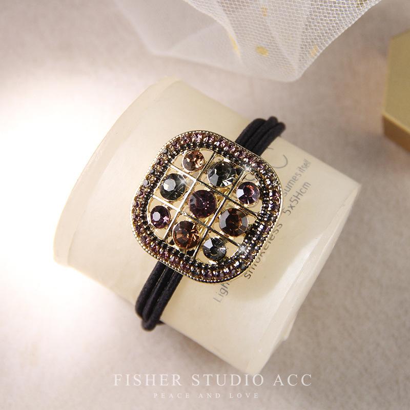 Korean Fashion Rhinestone Elastic Hair Rubber Bands For Girls Tie Hair Ring Rope Scrunchie Office Accessories Ponytail Headdress
