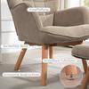 Accent Chair with Stool, Recliner In Corduroy Look, Armchair with Wooden Legs, for Living Room, Light Brown