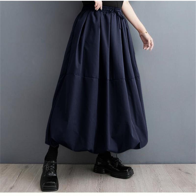 Women's Spring and Summer Retro Loose Solid Color Skirt A-line Skirt Half-body Big Swing Skirt