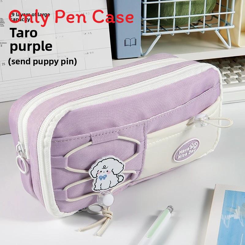 Traditional Pencil Case With Polyester Fabric And Cute Pins For Students And Office Use