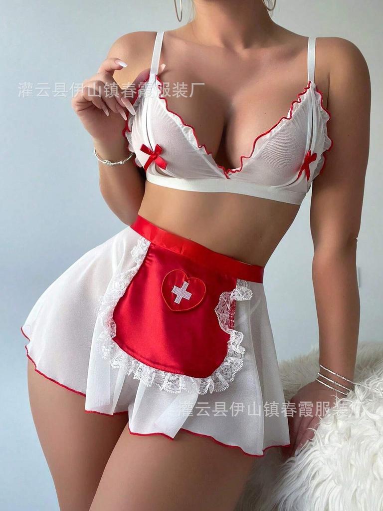 Sexy Maid Nurse Passion Seduction Uniform Suit Pure Desire Split Lingerie Women