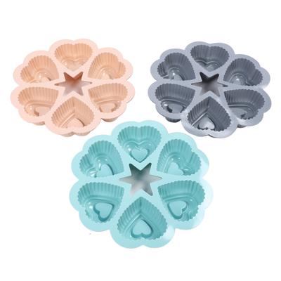 3 Pcs Set Heart Shaped Cake Pan Flexible Silicone Non Stick Coating Heart Muffin Pan for Home
