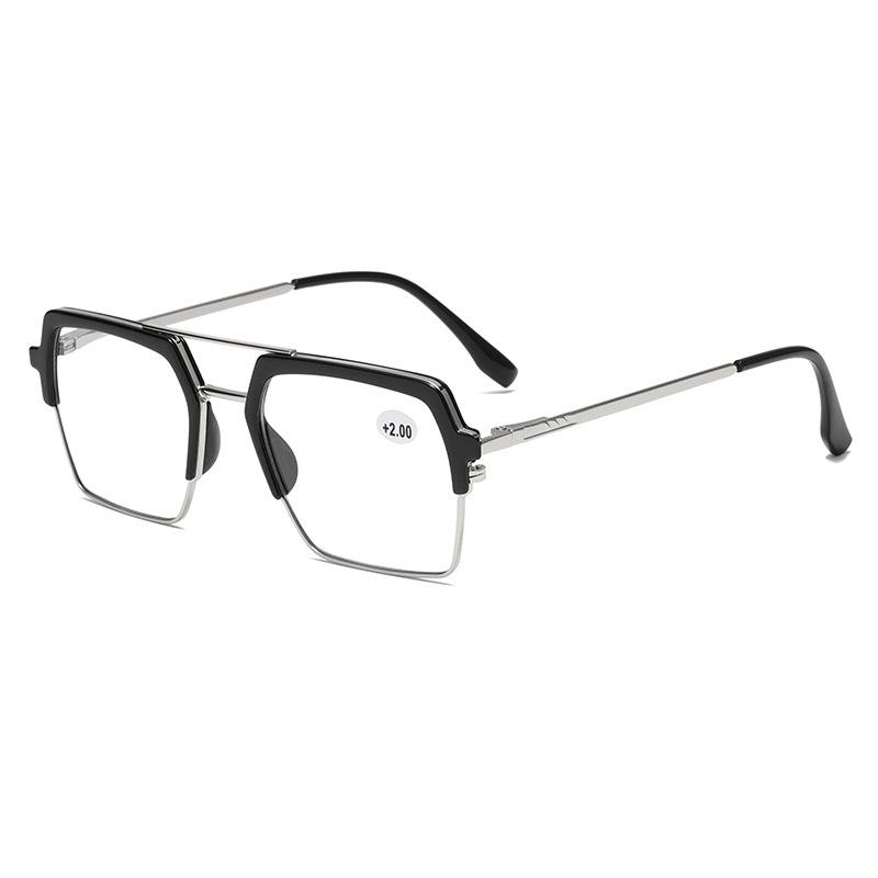 Men's Fashion Personalized Double Beam Reading Glasses Neutral Fashion Square Large Frame High-definition Presbyopia Glasses