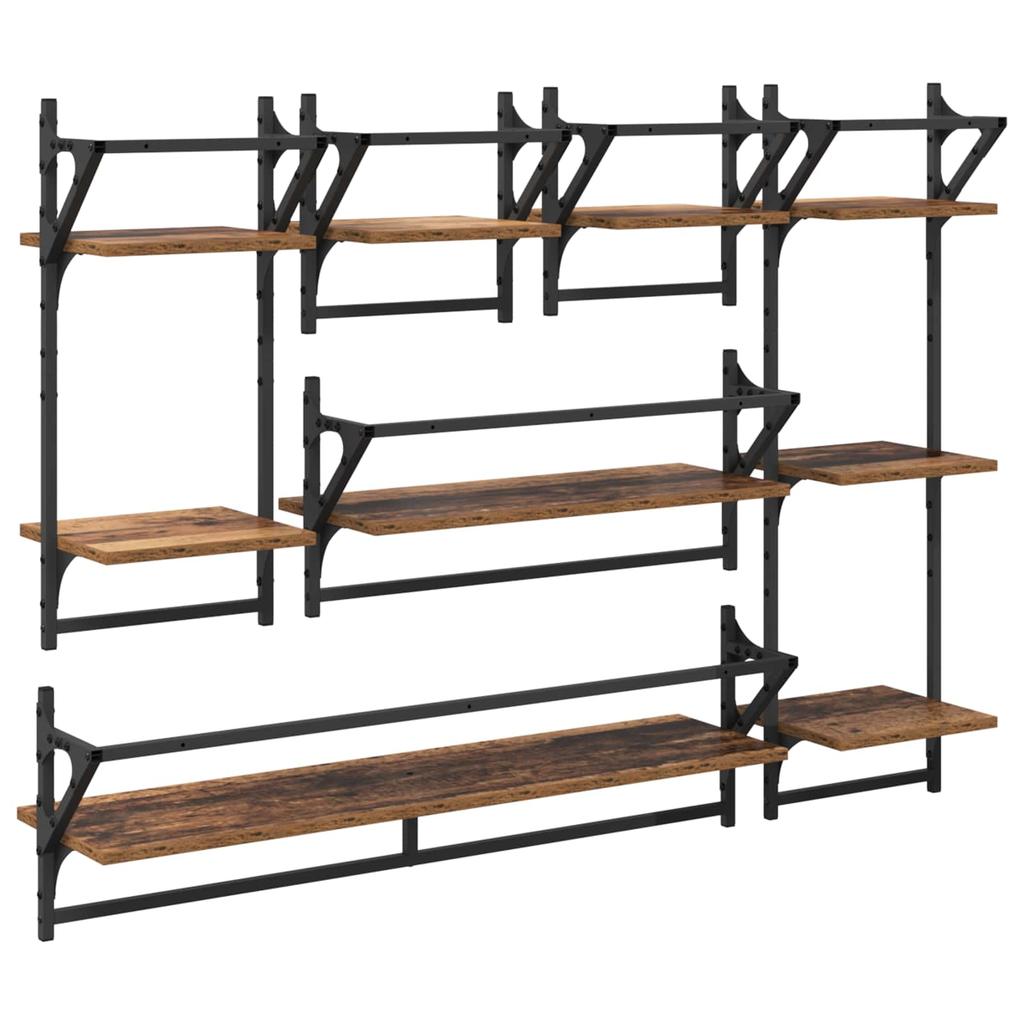 Wall Shelf Set 6 pcs Reclaimed Wood Look 100 x 25 x 30 cm Wood Based Material