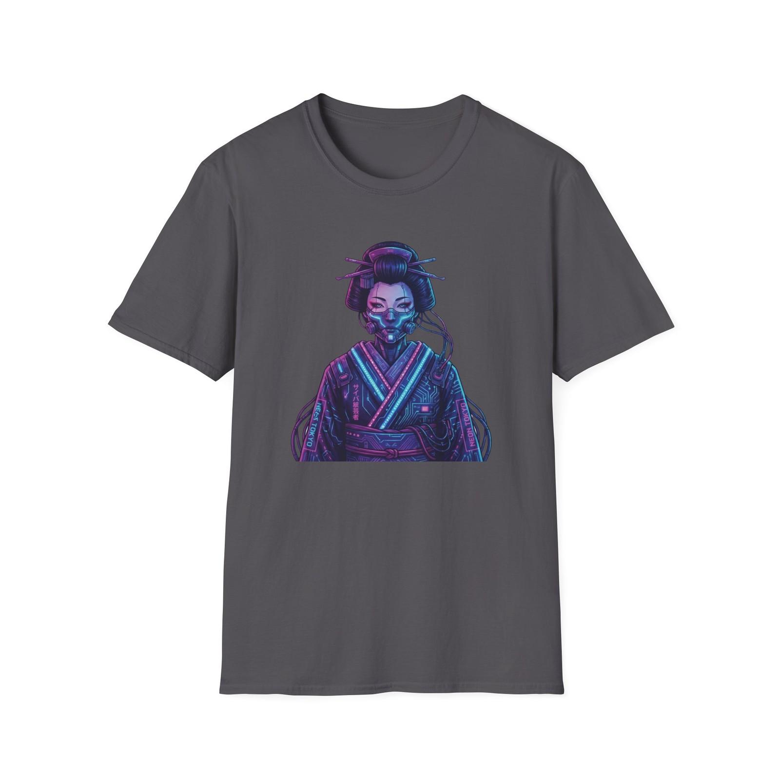 Neon Geisha Cyberpunk T-Shirt Men Japanese Kimono Anime Graphic Tee Streetwear S разноцветный