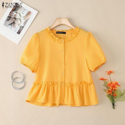 Women Casual Round Neck Summer Short Sleeve Blouse