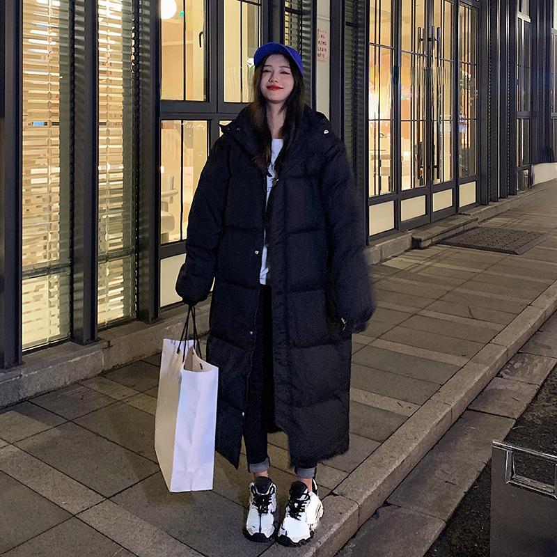 Long Down Jacket Woman Hooded Pure Color Long Sleeve Coat Cotton Overcoat Thick Warm Jackets Casual Female Coat Korean Fashion