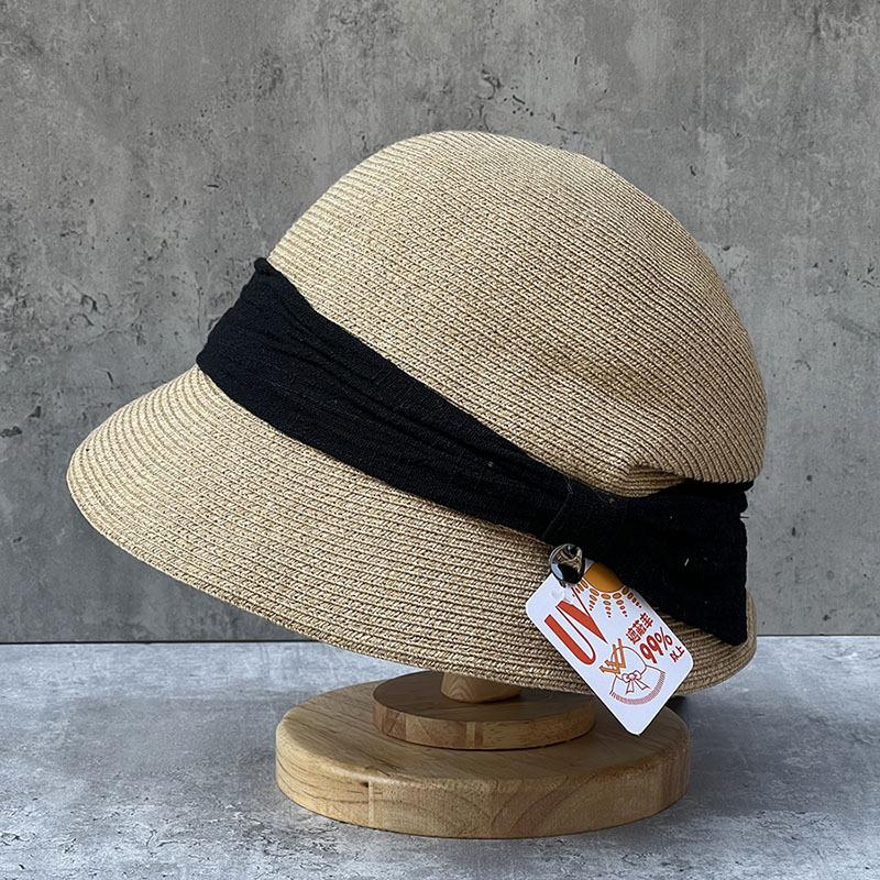 Japanese Face Small Mixed Color Straw Fold Bucket Hat Women'S Summer Basin Hat Sun Protection And Uv Protection Sun Hat