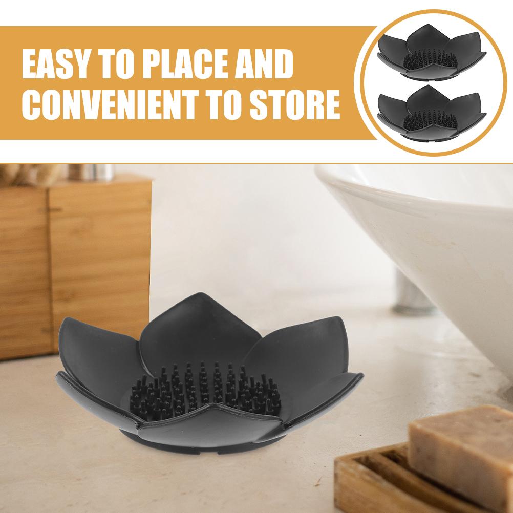 2Pcs Black Silicone Soap Holder Portable Bathroom Drain Tray Kitchen Cleaning Sponge Stand Self Draining Sink Storage