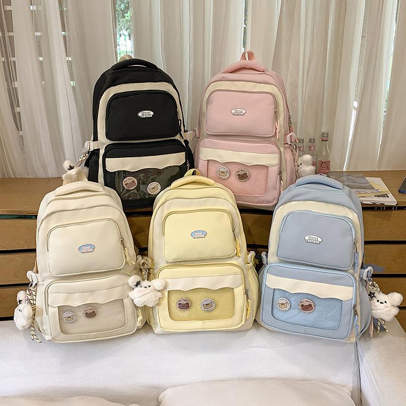 College Style Contrasting Colors Transparent Badge Student Schoolbag Large Capacity Junior High School Student Backpack