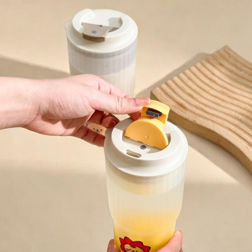 650Ml Cute Plastic Milk Coffee Cup With Lid Travel Sport Portable Large Capacity Water Cup Tumbler For Kids Adult