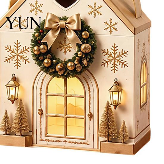 Festive Cabin Packaging Christmas Wonderland Cottage Gift Box, House Shaped Paper Treat Boxes, Holiday Snack Storage Boxes Holder with Handle