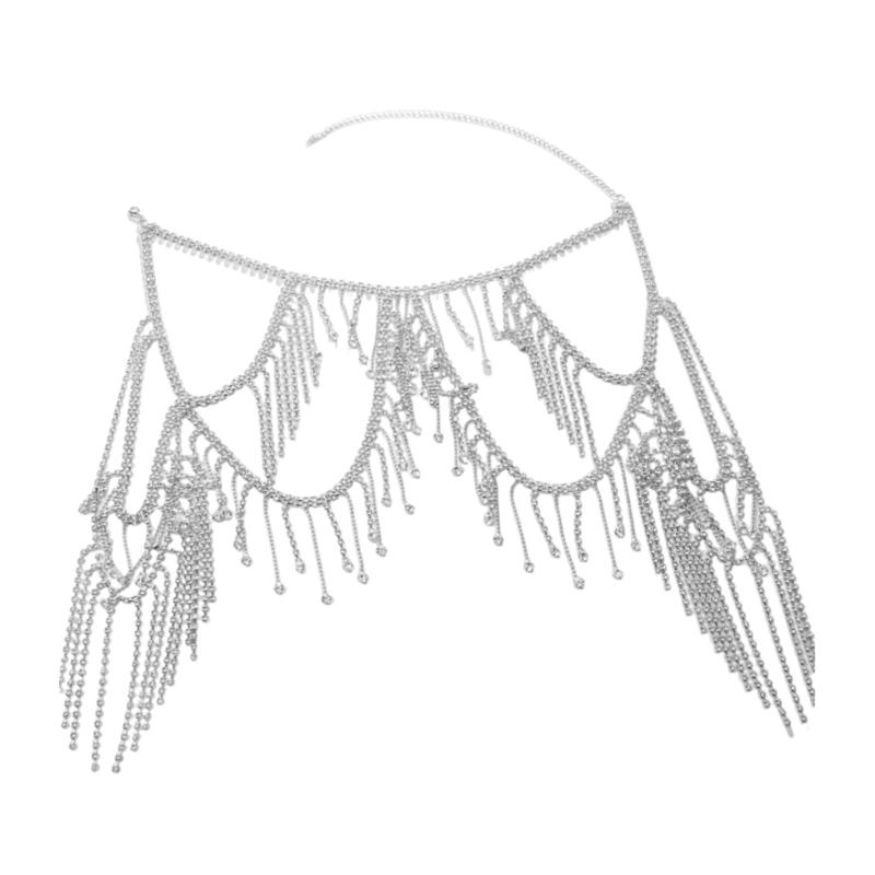 Mehrlagige Fransen Schulterkette Körperschmuck mit Kristall Strasssteinen für Frauen Party Hochzeitsaccessoires
